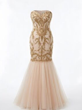 Gigi Strapless Mermaid Prom Dress Blush Gold Formal Evening Gown Size 0